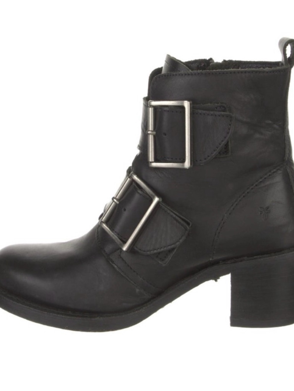 Frye Sabrina Black Double Buckle Leather Ankle Boots for Women Size 6.5